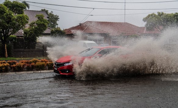 Wentworth Avenue, Eastgardens flooding due to heavy rain in Sydney.