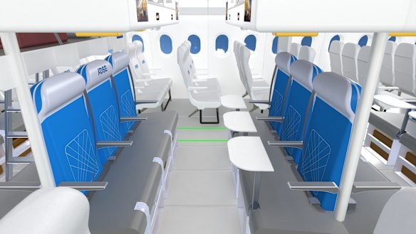 "During taxi, take-off and landing, the passengers are seated in club seating configuration (with seats facing each other)", ADSE's entry reads.