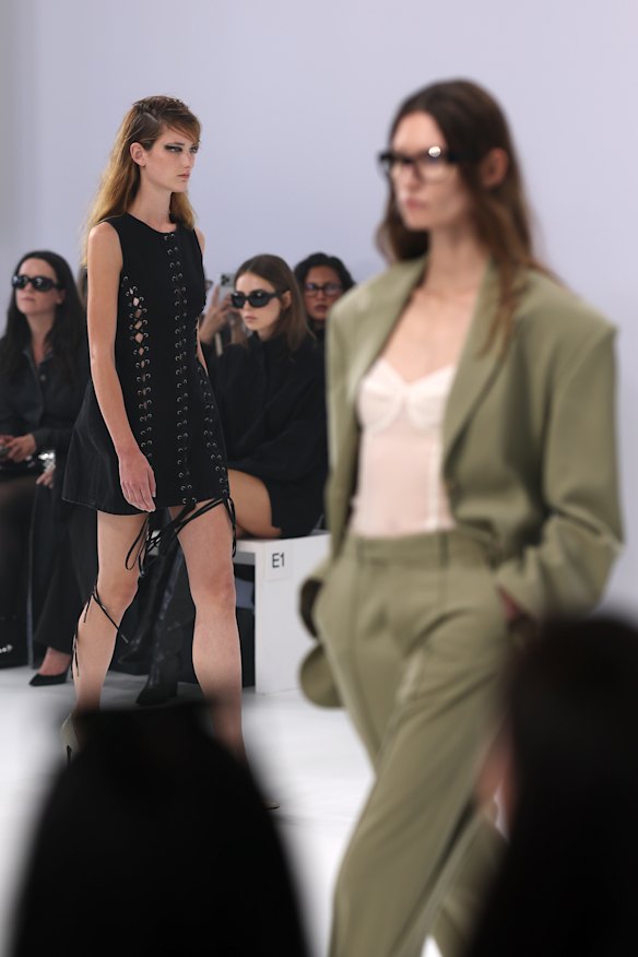 A green suit from emerging designer Courtney Zheng at Australian Fashion Week.