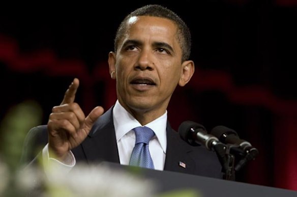 Barack Obama speaks in the Grand Hall of Cairo University.