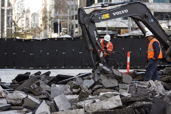 The George, Bridge and Grosvenor Streets intersection where light rail preparation works have begun.
