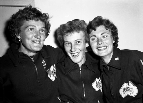 Australian teammates (from left) Norma Croker, Betty Cuthbert and Marlene Mathews, pictured at the 1956 Melbourne Olympic Games on 30 November 1956.
