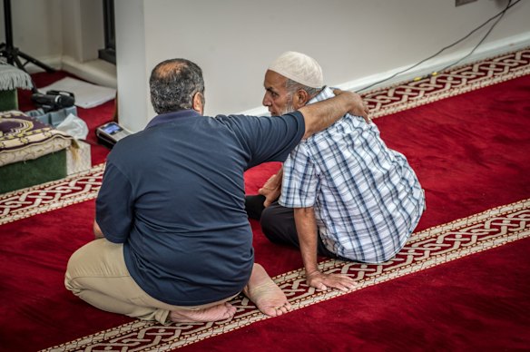 Men take part in the early afternoon prayer at Gungahlin Mosque on Saturday.