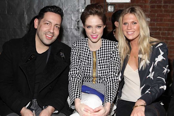 Artist James Conran, model Coco-Rocha and model/socialite Alexandra RIchards at the sass & bide NYFW show in 2014.