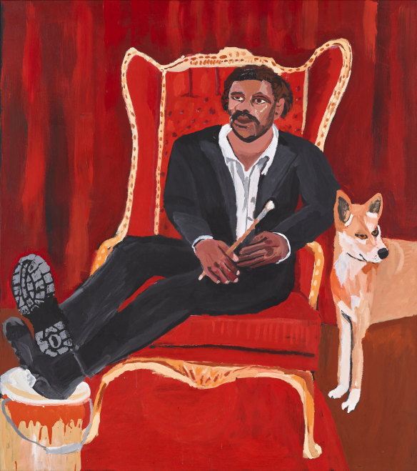 Vincent Namatjira’s Self-portrait with dingo is a standout. Acrylic on linen, 136.5 x 121.5 cm © the artist.
