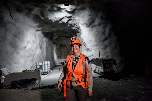 Professor Elisabetta Barberio, Director, University of Melbourne inside the Dark matter lab under-construction.