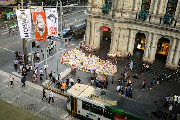 The growing floral tribute to the victims of the tragic events of Friday.