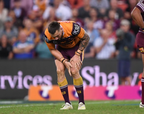 Jack Bird suffers an ACL injury during Magic Round in 2019. He will return to the scene of the crime for next week’s Magic Round celebrations in Brisbane for the Dragons’ clash with Melbourne.