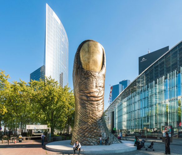 The Thumb is a supersized bronze digit by Cesar Baldaccini.