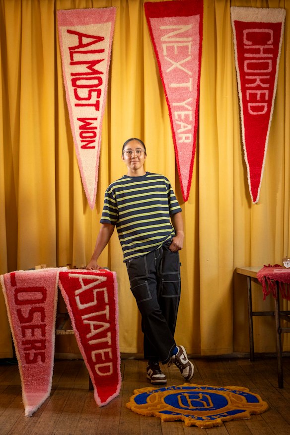 Darcy Vescio with some of the works being exhibited this weekend as part of Melbourne Design Week.