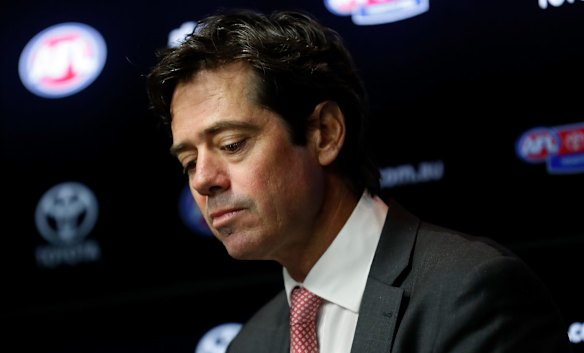  Gillon McLachlan, Chief Executive Officer of the AFL speaks with media regarding the league's response to the coronavirus outbreak during an AFL press conference at Marvel Stadium 2020.