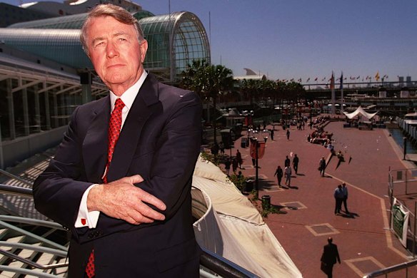 Neville Wran at Darling Harbour in 1997.