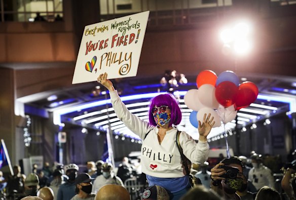 Demonstrators supporting a full ballot count gather outside the Philadelphia Convention Center three days after the presidential election polls closed as they await tabulation results in Philadelphia.