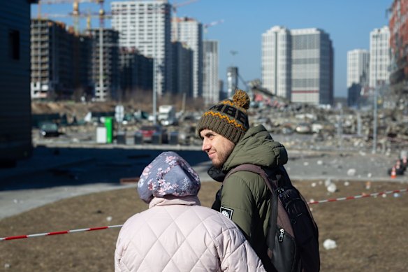 The site of the Kyiv shopping mall explosion that has killed at least eight people. 