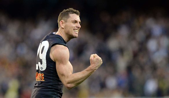 Carlton's Heath Scotland celebrates a win.