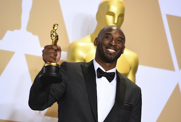 2018: Kobe Bryant, winner of the award for best animated short for "Dear Basketball", at the Oscars in Los Angeles. 