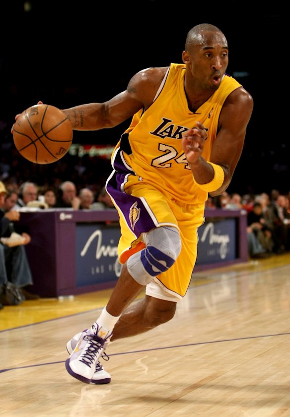 2008: Kobe Bryant of the Los Angeles Lakers drives against the New York Knicks at the Staples Center in Los Angeles, California.