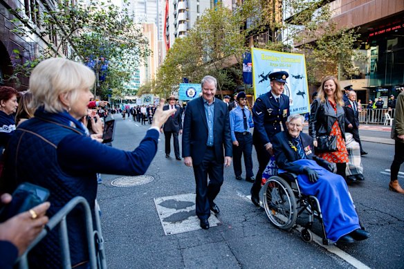 ANZAC Day march down Elizabeth St, Sydney.