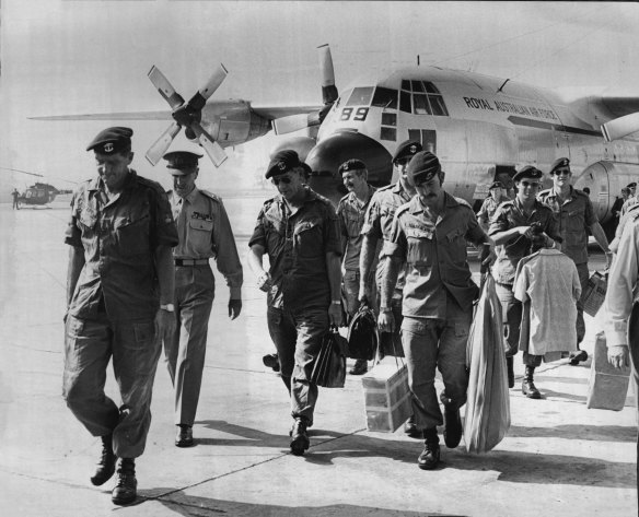“The last of Australia’s soldiers in Vietnam returned today by Hercules transport to Richmond RAAF base.”