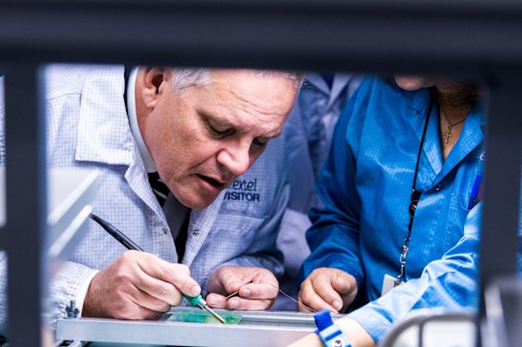 Australian Prime Minister Scott Morrison visits Extel Technologies in Melbourne, in the seat of Chisholm. He was joined by MP Gladys Liu, the Liberal member for Chisholm.