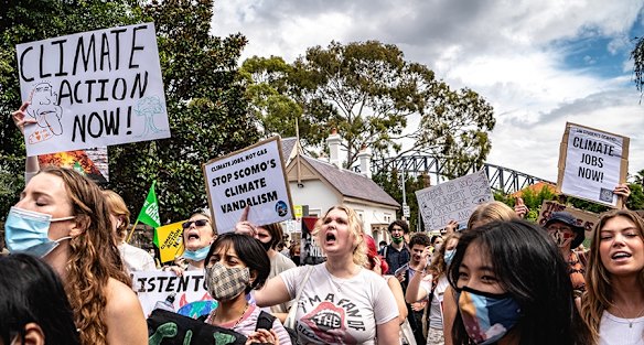 Young people gathered in front of the Prime Minister's Kirribilli residence for the School Strike 4 Climate protest.