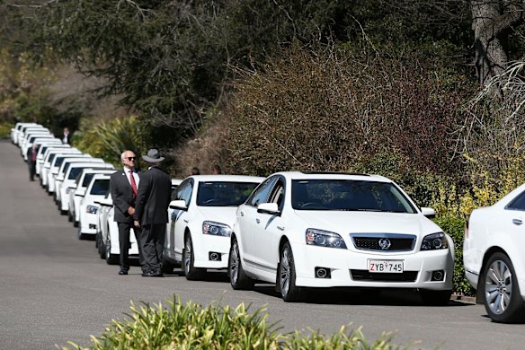 COMCARS waiting during the swearing-in ceremony for Prime Minister Malcolm Turnbull's new ministry at Government House in Canberra on Monday 21 September 2015. Photo: Alex Ellinghausen