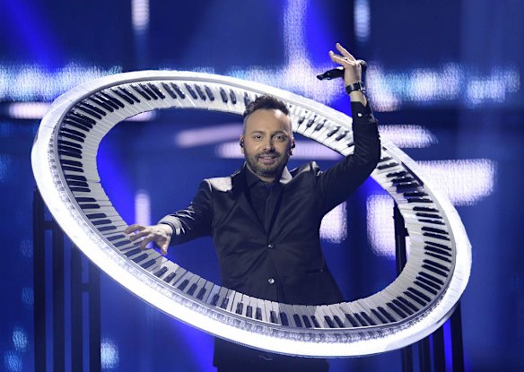 Ovi of Paula Seling & Ovi representing Romania performs during the Eurovision Song Contest 2014 Grand Final.