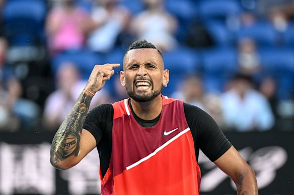 Australian Nick Kyrgios shows his frustration during his second round match against world number 2 Daniil Medvedev.
