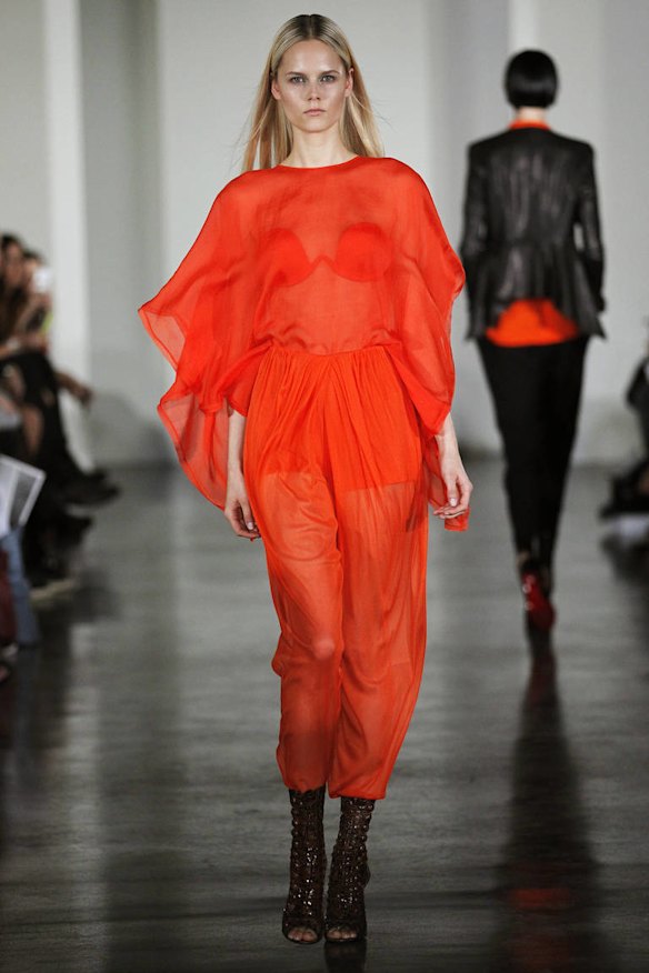 Model shows clothing by Willow during London Fashion Week.