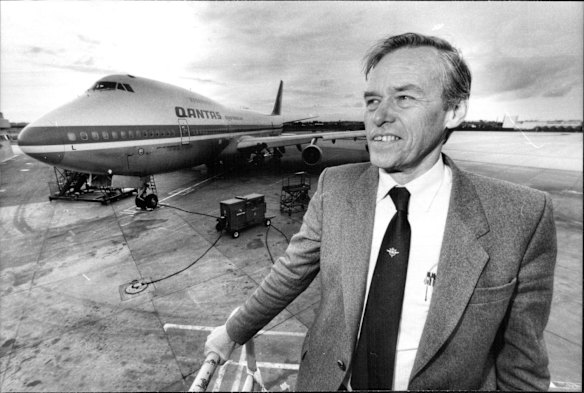 1983. Alan Terrell, Qantas jet base chief of operations, who will pilot the Jumbo 747 "City of Townsville on the first cruise around the world by jet plane. 