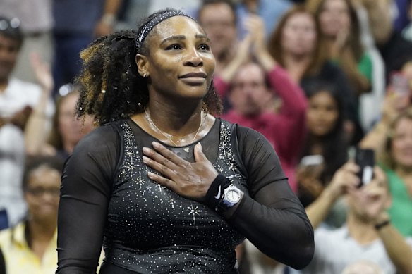 Serena Williams acknowledges the crowd after losing to Ajla Tomljanovic, of Australia, during the third round of the US Open tennis championships on September 2, 2022, which marked the end of her illustrious career.