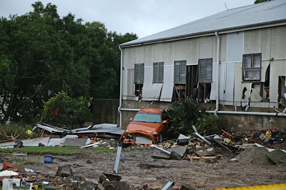 Dungog road, near the intersection of Hooke st and near the Myall creek, where four homes were washed away in flood waters.