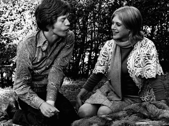 Marianne Faithfull receives a visit from Mick Jagger while recuperating at Mount St Margaret hospital, Ryde on July 27, 1969