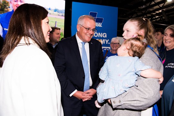 Election campaign. Australian Prime Minister Scott Morrison Attends Tasmania's Liberal Campaign Rally at the RFDS Hanger at the Launceston Airport, in the seat of Lyons, Saturday 30th April 2022. 