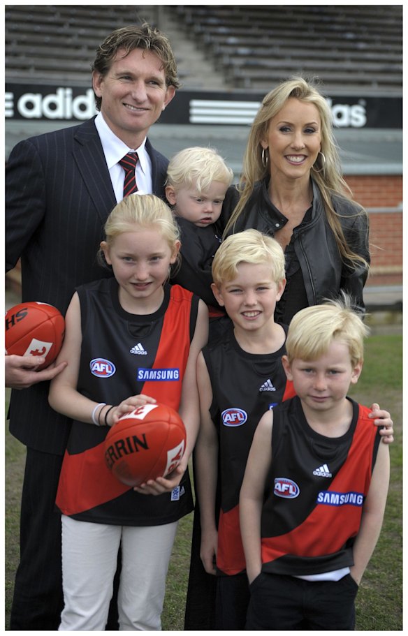 James Hird with wife Tania and kids after being appointed new Coach of Essendon  Football Club Tuesday 28 September 2010. Hird is pictured with his wife and children.
