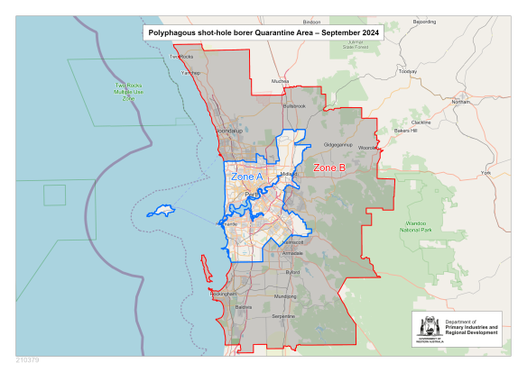 The quarantine area for polyphagous shot-hole borer has been expanded to cover the entire Perth metropolitan area and now includes two zones to help contain the spread of the destructive pest.