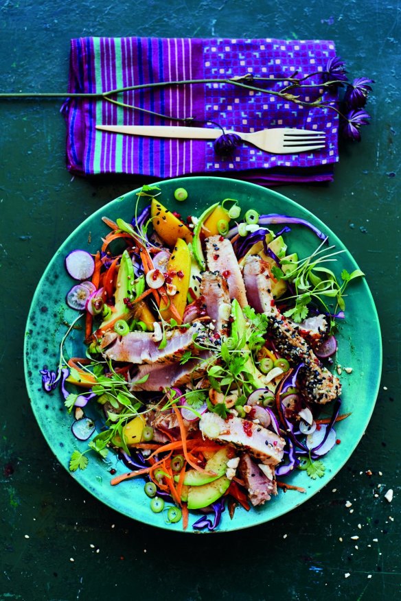 The Happy Kitchen's sesame seared tuna with crunchy Asian slaw.