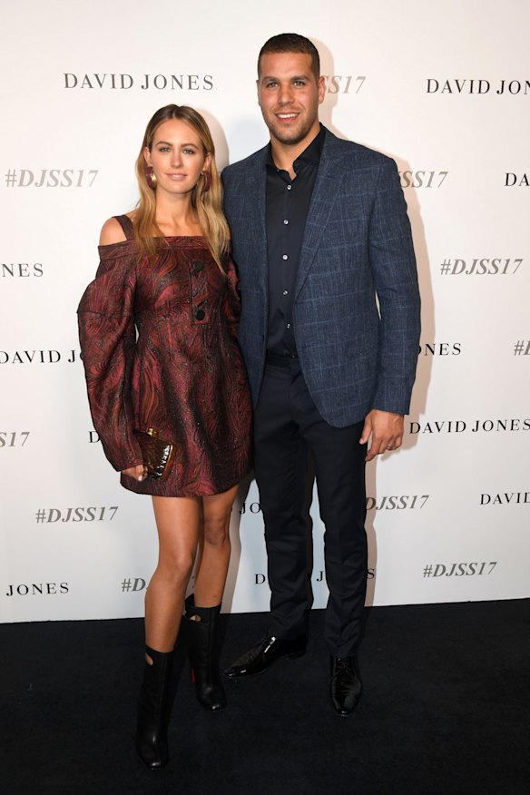 Ahead of stomping the David Jones runway, Jesinta Franklin with her husband, Sydney Swans star, Lance "Buddy" Franklin.