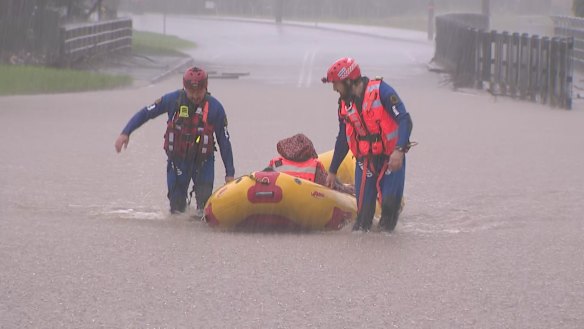 A rescue crew in Dapto this morning.