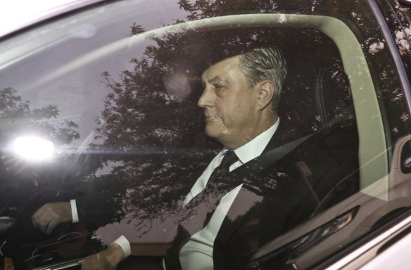 Embattled Westpac CEO Brian Hartzer leaves his Sydney home on Friday morning.