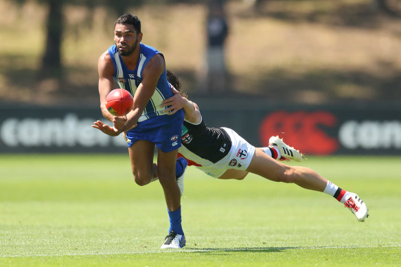 North Melbourne back Tarryn Thomas with his off-field troubles