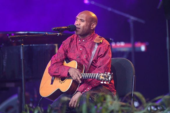 Uncle Archie's son Amos Roach (pictured), Uncle Kutcha Edwards and Nola Lauch performed Took the Children Away.