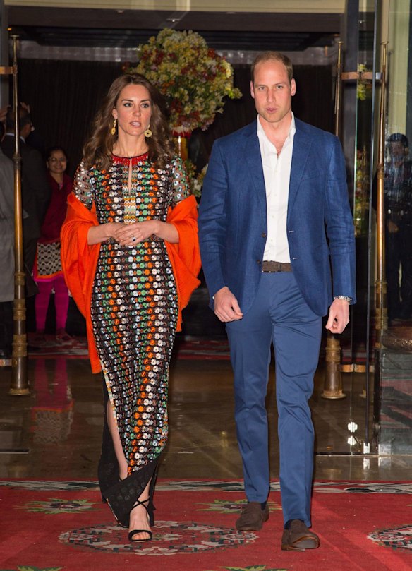 Catherine, Duchess of Cambridge and Prince William, Duke of Cambridge leave the Taj Tashi hotel to attend a dinner with King Jigme Khesar Namgyel Wangchuck and Queen Jetsun Pema on April 14, 2015 in Thimphu, Bhutan.