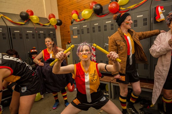 Rockdogs players complete their warm up