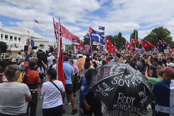 The Convoy to Canberra protest arrives at Old Parliament House in Canberra.