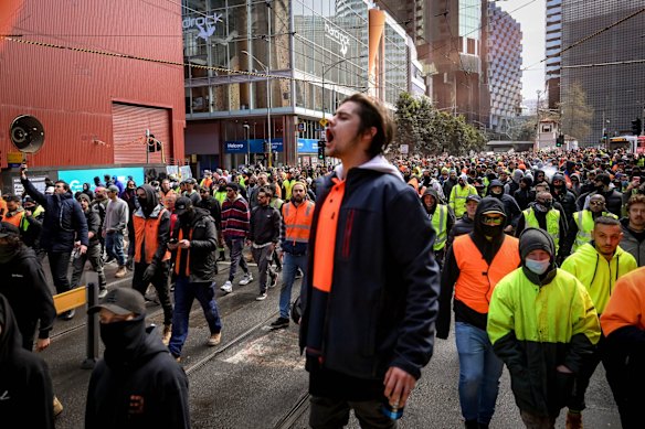 Protesters on the streets of Melbourne.