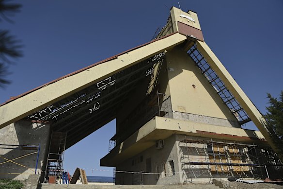 The partially destroyed Trostyanets railway station, where local civilian men were interrogated and tortured by Russian soldiers in basement rooms used as cells. 