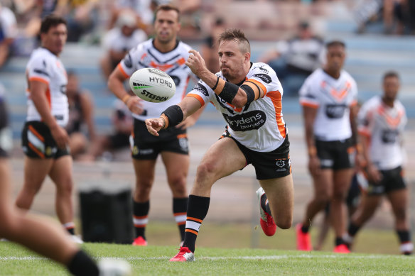 Josh Reynolds in action during the trial win over thje Warriors in Rotorua on Sunday.
