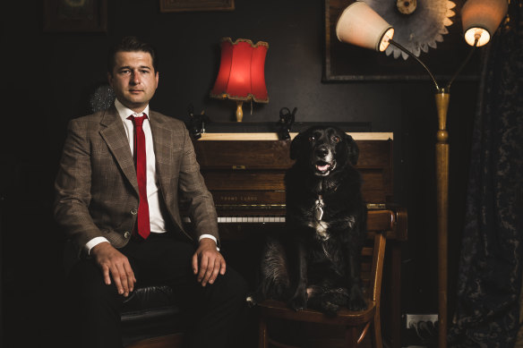 Former Sex Party candidate Steven Bailey, with his dog Bruce.