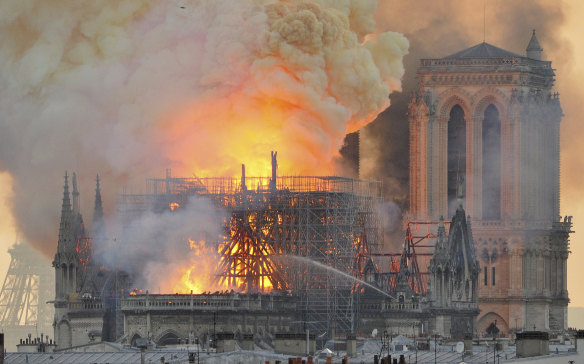 The fire destroyed Notre Dame's spire and its roof but spared its twin medieval bell towers.